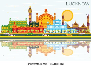 Lucknow India City Skyline with Gray Buildings, Blue Sky and Reflections. Vector Illustration. Business Travel and Tourism Concept with Modern Architecture. Lucknow Cityscape with Landmarks.