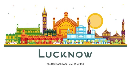 Lucknow India City Skyline com edifícios cinzentos isolados em branco. Ilustração de vetor. Business Travel and Tourism Concept com arquitetura moderna. Lucknow Cityscape com pontos de referência.