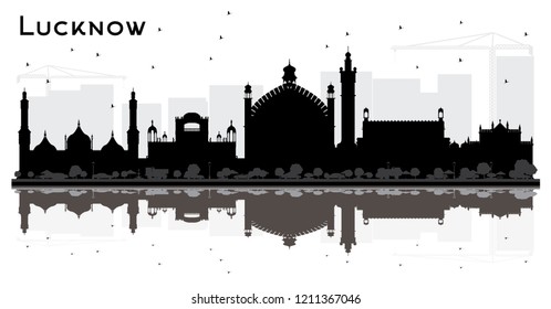 Lucknow India City Skyline Silhouette with Black Buildings and Reflections. Vector Illustration. Business Travel and Tourism Concept with Modern Architecture. Lucknow Cityscape with Landmarks.