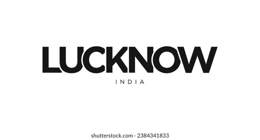 Lucknow in the India emblem for print and web. Design features geometric style, vector illustration with bold typography in modern font. Graphic slogan lettering isolated on white background.