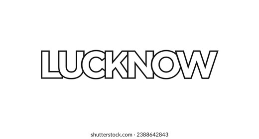 Lucknow en el emblema de la India para la prensa y la web. El diseño presenta estilo geométrico, ilustración vectorial con tipografía audaz en fuente moderna. Letras gráficas de eslóganes aisladas en fondo blanco.