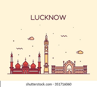 Lucknow skyline, detailed silhouette. Trendy vector illustration, linear style