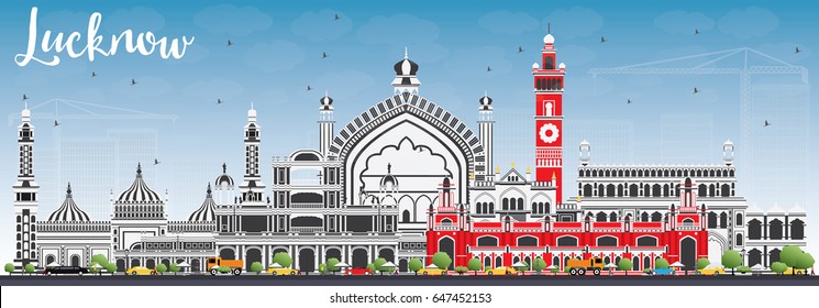 Lucknow Skyline with Gray Buildings and Blue Sky. Vector Illustration. Business Travel and Tourism Concept with Modern Architecture. Image for Presentation Banner Placard and Web Site.