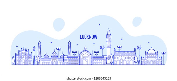Lucknow skyline, Uttar Pradesh, India. This illustration represents the city with its most notable buildings. Vector is fully editable, every object is holistic and movable
