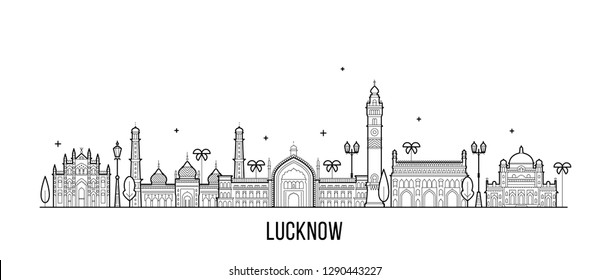 Skyline Lucknow, Uttar Pradesh, India. Esta ilustración representa la ciudad con sus edificios más notables. El vector es totalmente editable, cada objeto es holístico y móvil