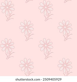 Lucknowi Chikankari floral vector pattern. Pastel pink shade. Thread and needle work traditional Indian textile print