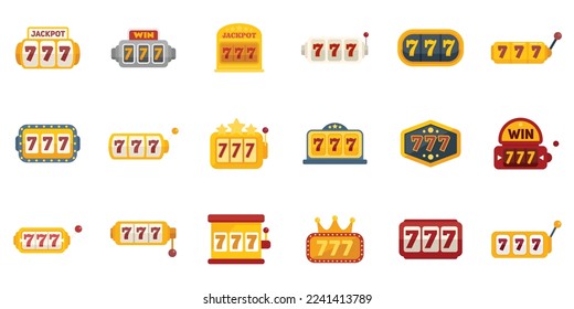 Lucky 7 icons set flat vector. Casino slot. Machine jackpot isolated