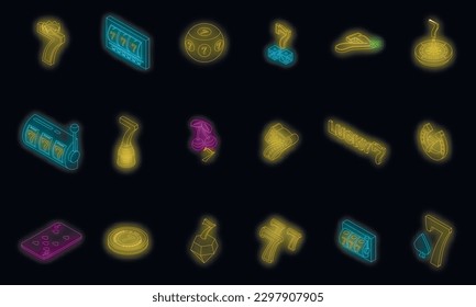 Lucky 7 icons set. Isometric set of lucky 7 vector icons neon color on black
