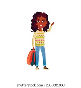 lucky african girl with backpack going to college cartoon vector. lucky african girl with backpack going to college character. isolated flat cartoon illustration