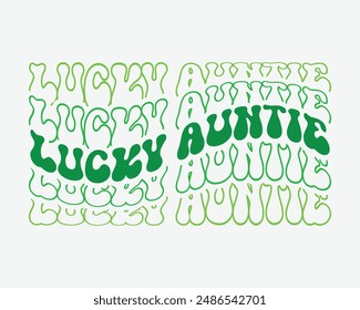 Lucky Auntie phrase retro wavy groovy mirrored isolated typography sublimation on white background