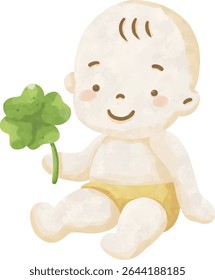Clipart do chuveiro do bebê da sorte, o trevo bonito e o pacote PNG recém-nascido