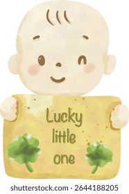 Clipart do chuveiro do bebê da sorte, o trevo bonito e o pacote PNG recém-nascido