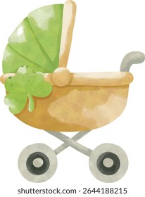 Clipart do chuveiro do bebê da sorte, o trevo bonito e o pacote PNG recém-nascido