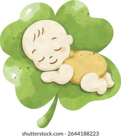 Lucky Baby Shower Clipart, Cute Clover and Newborn PNG Bundle