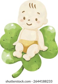 Clipart do chuveiro do bebê da sorte, o trevo bonito e o pacote PNG recém-nascido