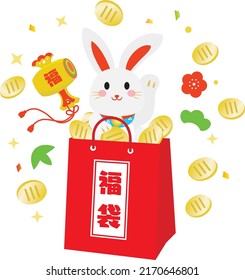 Lucky bag of New Year holidays of the year of the Rabbit and Japanese letter. Translation : "Lucky bag" "Fortune"