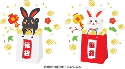 Lucky bag of New Year holidays of the year of the Rabbit and Japanese letter. Translation : "Lucky bag" "Fortune"