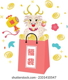 Lucky bag of New Year holidays sale of  the Year of the Dragon and Japanese letter. Translation : "Lucky bag" "Fortune"