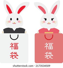 Lucky bag of the Year of the Rabbit and Japanese letter. Translation : "Lucky bag"