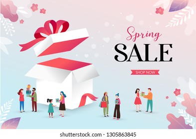 Lucky box, opened white present box with red ribbon. Sale concept design, give away promotion. Vector illustration