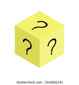 Icono de vector de caja de suerte. Icono vector de una caja con un signo de interrogación. Cubo desconocido, cuadro. Cubo de preguntas amarillo.