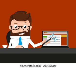 Lucky businessman is presenting a web site