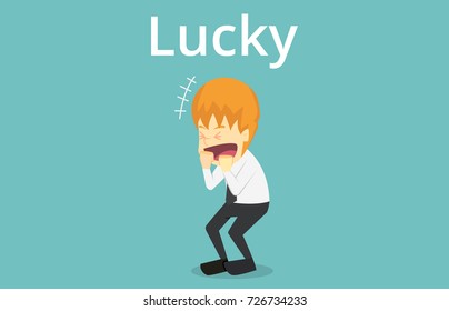 Lucky businessman.Cartoon of business success is the concept of the man characters business, the mood of people, can be used as a background, banner, infographics. illustration vector