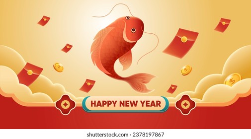 Lucky carp and lucky money envelopes to celebrate Lunar New Year