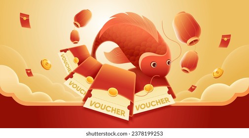 Lucky carp and lucky money envelopes to celebrate Lunar New Year