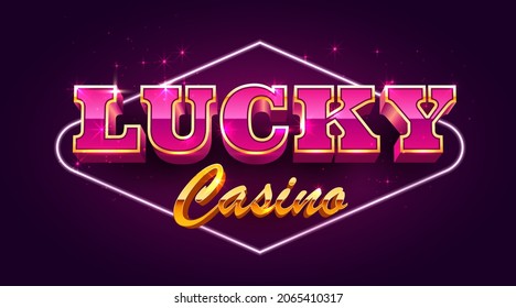 Lucky casino banner. Sign with golden letters. Vector illustration