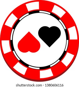 Lucky casino chip in black and red colors with hearts