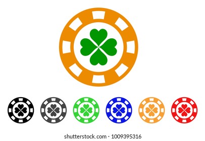 Lucky Casino Chip icon. Vector illustration style is a flat iconic lucky casino chip symbol with grey, yellow, green, blue, red, black color versions. Designed for web and software interfaces.