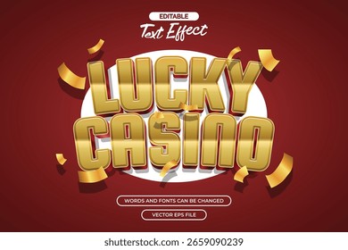 Lucky casino editable text effect with gold texure effect and with gold coneffeti decoration