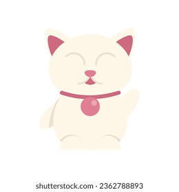 Lucky cat bell icon flat vector. Asian animal. Good doll isolated