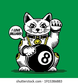 Lucky Cat Character Design Mascot Eight Ball 