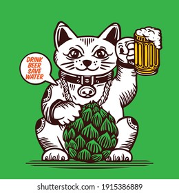 Lucky Cat Character Design Mascot Beer Hop 