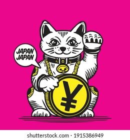 Lucky Cat Character Design Mascot Yen Coin Money