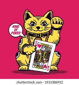 Lucky Cat Character Design Mascot King Card Poker