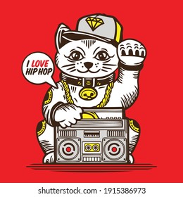 Lucky Cat Character Design Mascot Hip Hop Boombox