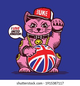 Lucky Cat Character Design Mascot Union Jack United Kingdom