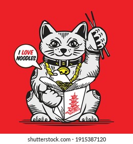 Lucky Cat Character Design Mascot Asian Noodle