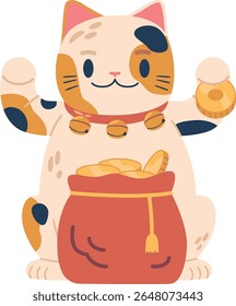 Gato de la suerte con el pote de las monedas