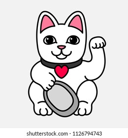 A lucky cat in a collar with a heart. Vector illustration