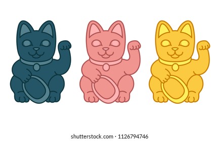 Lucky cat color set. Vector illustration