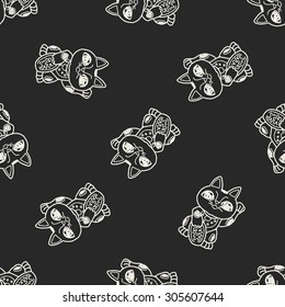 Lucky Cat doodle seamless pattern background