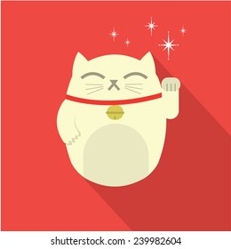 lucky cat flat design long shadow vector/illustration