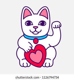 Lucky cat and heart. Vector illustration