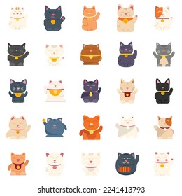 Lucky cat icons set flat vector. Asian animal. Good luck isolated