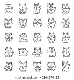 Lucky cat icons set outline vector. Asian animal. Good luck