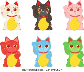 Lucky cat illustration set of various colors